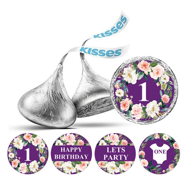Darling Souvenir Party Favor Floral Border 1st Birthday Theme Stickers Labels 190 Pcs-Purple
