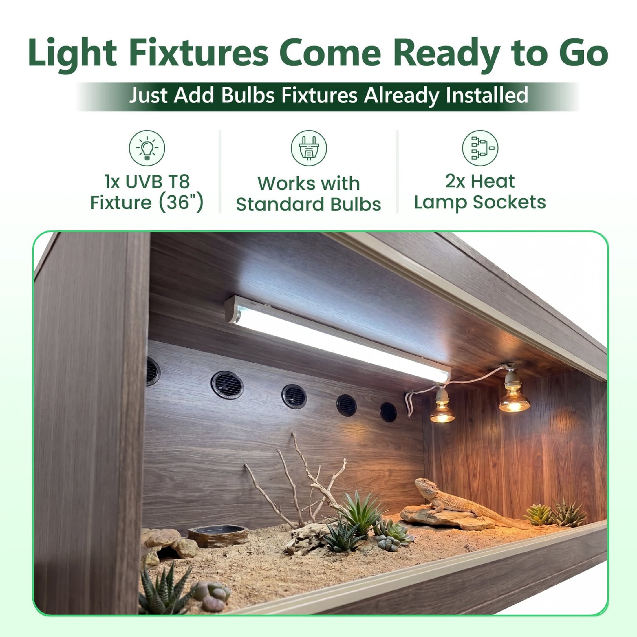 Crawl Creations 180 Gallon Reptile Enclosure, Made in USA 72" x 24" x 24" Bearded Dragon Tank with Sliding Glass Doors, Large Terrarium for Leopard Geckos, Snakes, Lizards & Tortoises - Iconic Maple