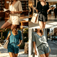 thumbnail image 3 of Women's Cotton Two Piece Set Summer Casual Suit Tops And Shorts Fashion Matching Outfit Shorts | TruHer,Green S, 3 of 9