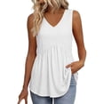 thumbnail image 2 of Endives Tank Tops For Women Linen Top V Neck Pleated Sleeveless Tops Summer Casual Shirts Pullover Tops White, 2 of 5