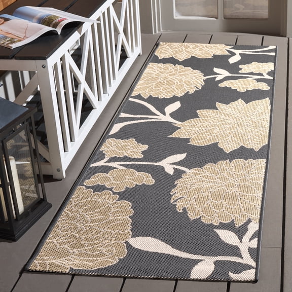 Safavieh Courtyard Tyson Floral Indoor/Outdoor Runner Rug, Anthracite/Beige, 2'3" x 6'7"
