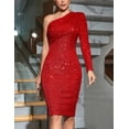 thumbnail image 6 of Women's Sexy One Shoulder Long Sleeve Sequin Sparkle Dress Ruched Evening Gown Midi Formal Dresses, 6 of 8