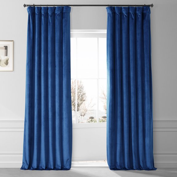 Half Price Drapes Signature Babylonian Blue Plush Velvet Blackout Curtains (1 Panel), 50W X 108L