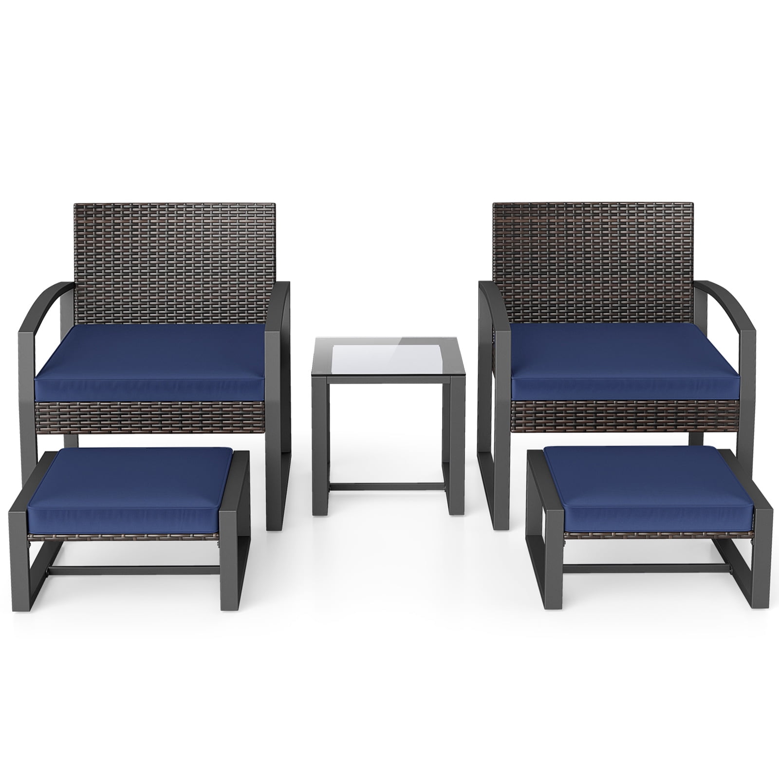 Gymax Furniture Set Patio Rattan Conversation Set for BalconyPorch Backyard Outdoor Navy