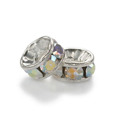 Available Swarovski Elements Bead - SWAROVSKI ELEMENTS Crystal Beads, #9001 Rondelle, 6x3mm, 2 Pieces, Rhodium Plate With Crystal AB