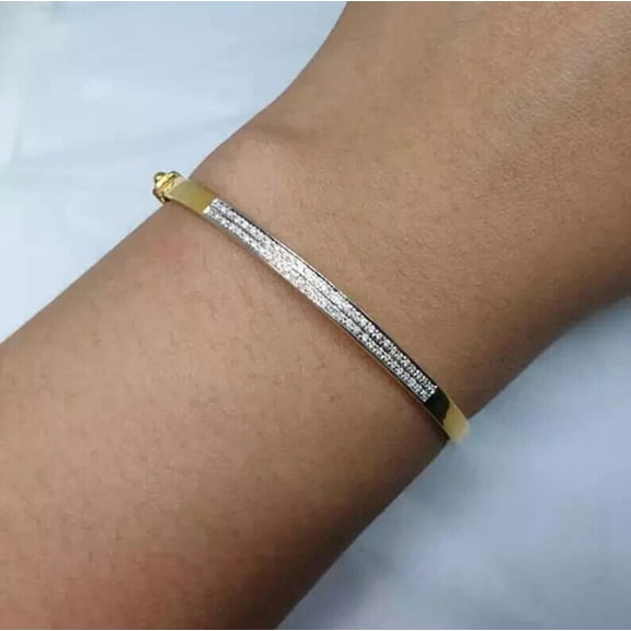 Women's Bangle Bracelet 5Ct Round Cut Lab Created Diamond in 14K Yellow Gold Plated