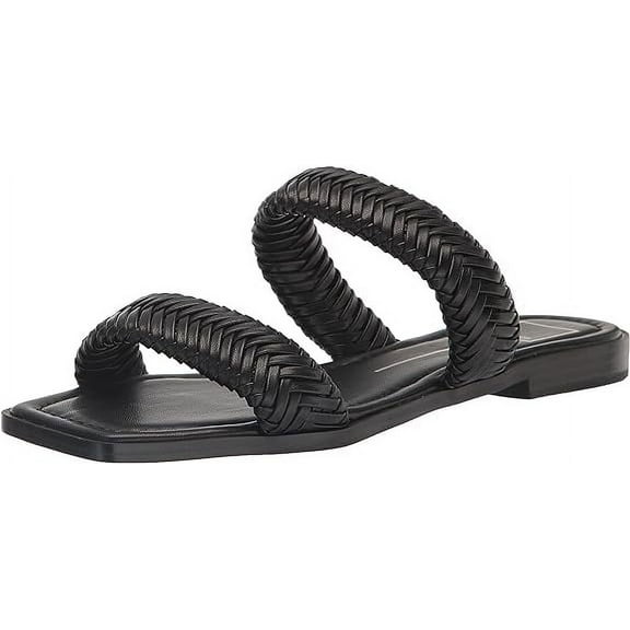 Dolce Vita Inya Black Stella Slip On Open Squared Toe Woven Straps Flats Sandals (Black Stella, 6)