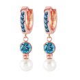 thumbnail image 2 of Galaxy Gold 14K Rose Gold Freshwater Pearl and Natural Blue Topaz Huggie Earrings - December Birthstone - Communication & Serenity - Fine Jewelry for Women, 2 of 3