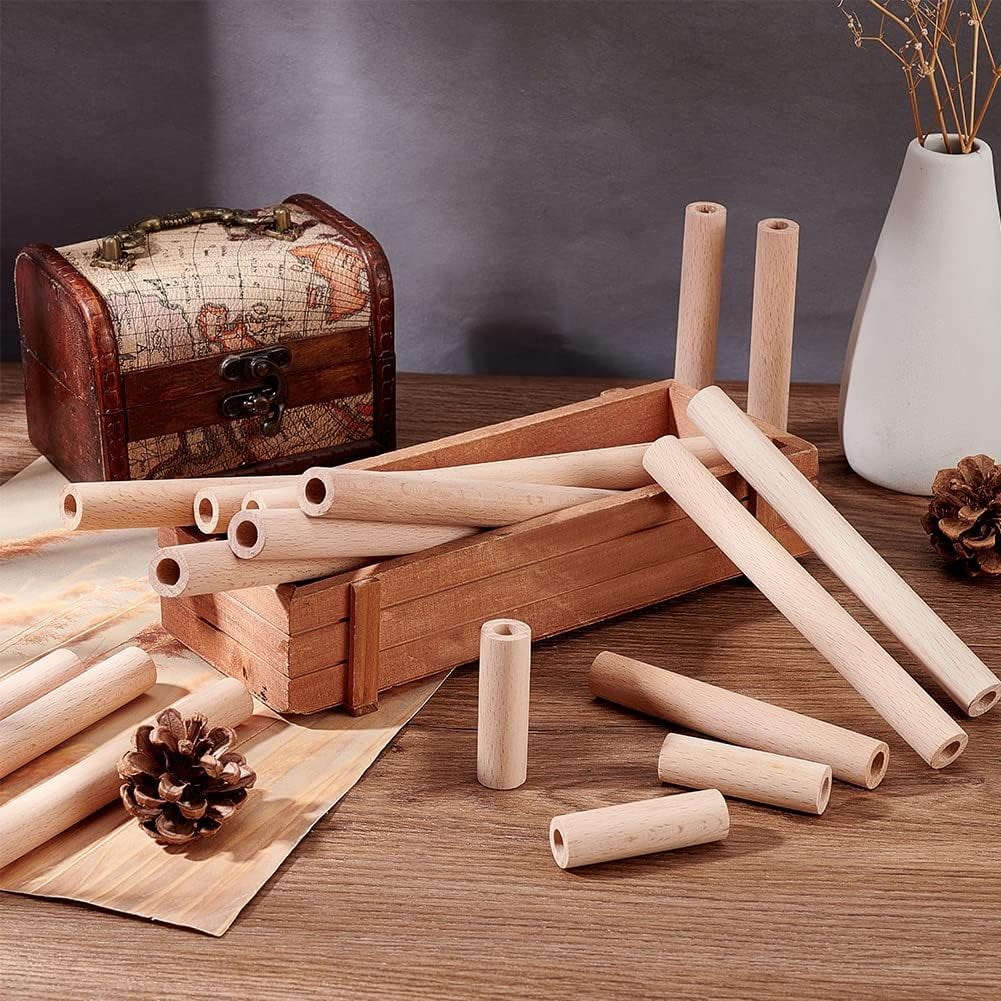 38pcs Hollow Wooden Rods 5/10/15/20cm Beech Wooden Dowel Rods Unfinished Natural Wood Craft Dowel Rods Hardwood Sticks for DIY Projects Crafting Grain Baskets Making - Hole 8mm DIY