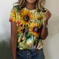 thumbnail image 2 of Summer Tops for Women Summer Casual Fashion Round Neck Short Sleeve Flower Print TShirt Top Long Sleeve Shirt plus 2xx Womens Tops Cute L Womens Undershirts Short Valentine T Shirt Yellow 2XL, 2 of 4
