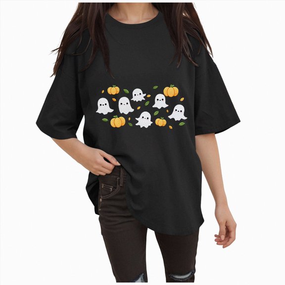 Godom Halloween Shirts for Women Ghost Graphic T-Shirt Funny Casual Short Sleeve Shirt Fall Outfit