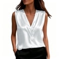 thumbnail image 3 of VBVC Women's Satin V Neck Tank Tops, Ladies' Sleeveless Pleated Dressy Blouses, Elegant Office Work Silky Camisole Tops For Women, White , S-3XL, 3 of 7