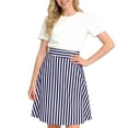 thumbnail image 5 of LWavelet Women's Striped Flared Midi Skirt, High Waist, Retro 4th of July & Vacation A-Line Skirt Navy XL, 5 of 6