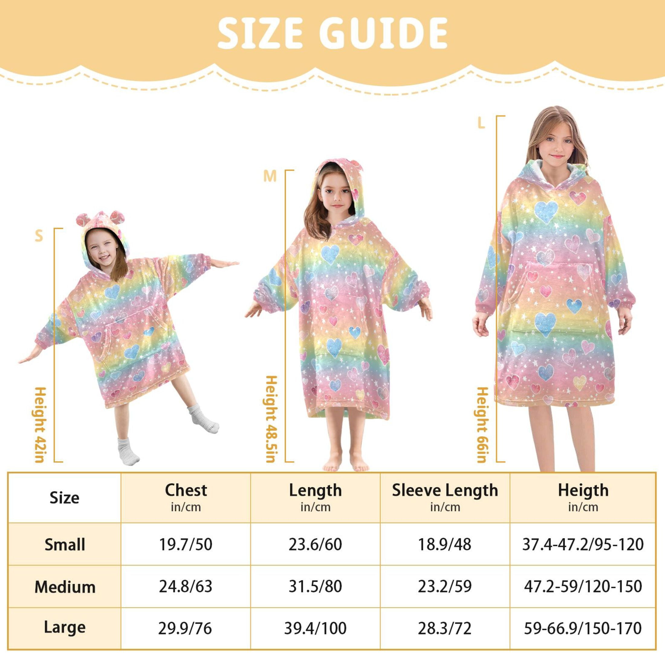 Dailycode Wearable Blanket Hoodie Oversized Sherpa Flannel Blankets with Pocket for 3-14 Year Old Rainbow Hearts