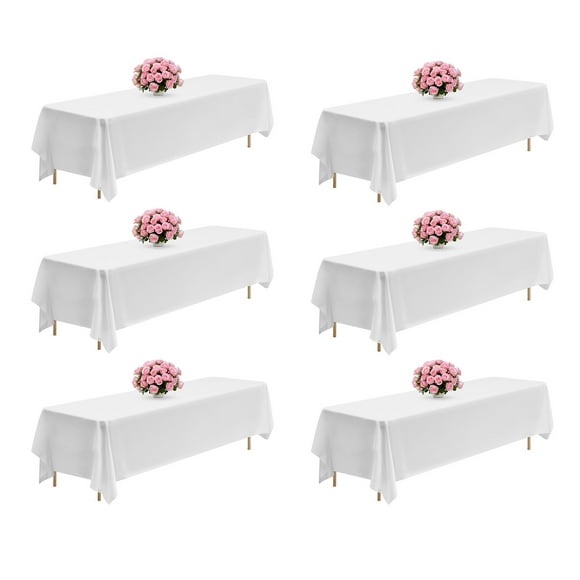 VEVOR Nappes Blanches pour Tables Rectangulaires, Lot de 6, 90 x 132 Pouces, Nappes Réutilisables et Lavables à la Machine, Housses de Table en Tissu Polyester Résistant aux Plis pour Mariage, Fête, Banquet