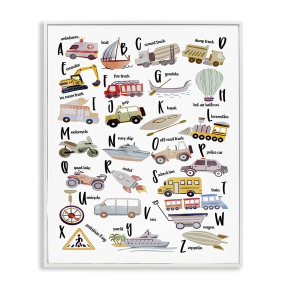 Stupell Industries Contemporary Educational Automobile Alphabet White Framed Giclee Art, 11 x 14, by Ziwei Li