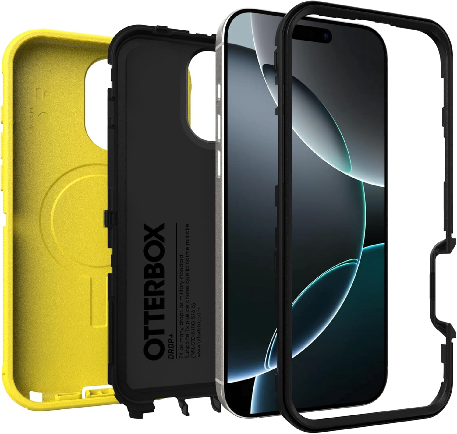 OtterBox iPhone 16 Pro Max (Only) - Defender Series MagSafe Case - Night Reverse (Yellow & Black) - Case Only - Built-in Magnets - Rugged & Durable - with Port Protection - Non-Retail Packaging