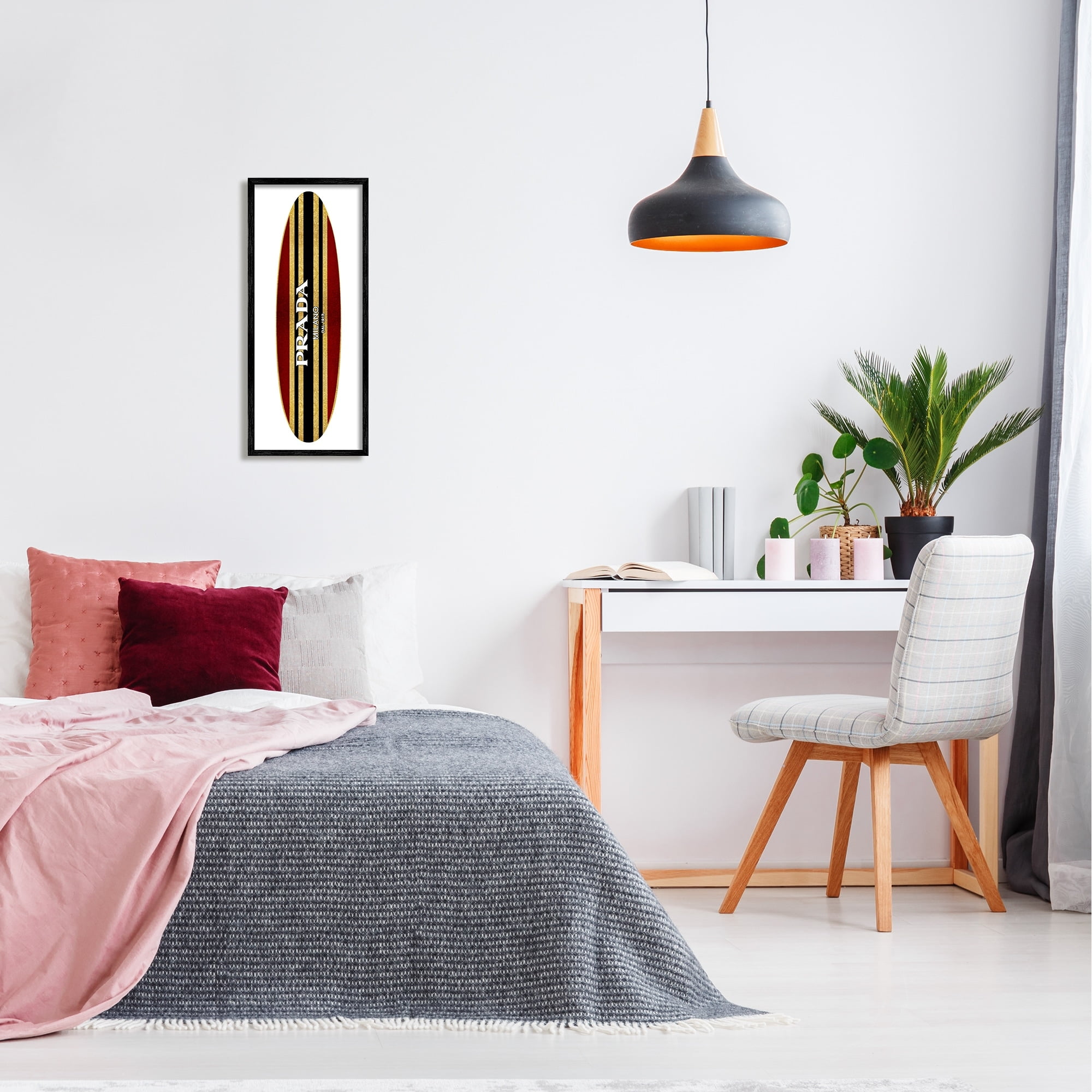 Stupell Industries Red Black Fashion Stripes Trendy Designer Surfboard Framed Wall Art, 10 x 24, Design by Madeline Blake