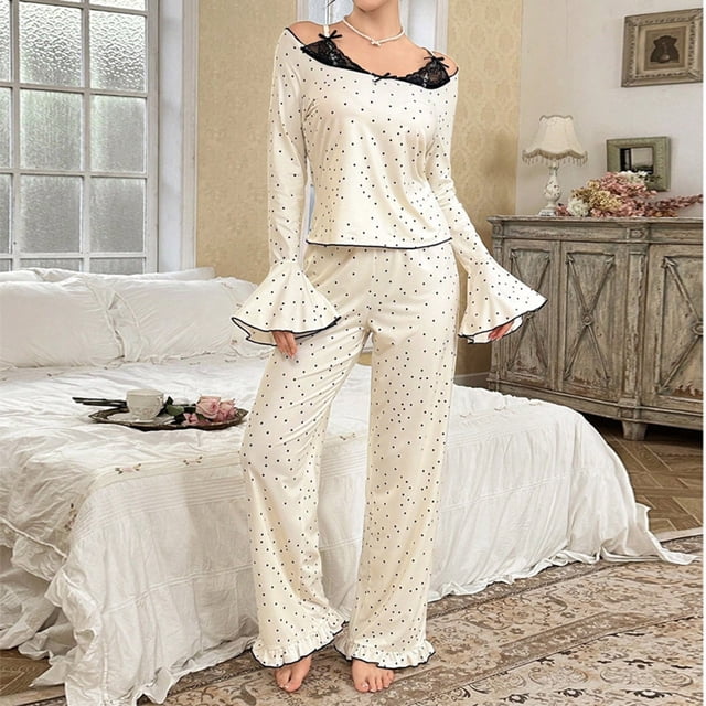 Puyaiuu Women's Winter Thermal Pajama Set, Solid Color Fuzzy Fleece Long Sleeve Cozy Loungewear Gift