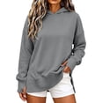 thumbnail image 2 of Enjoytime Hoodies for Women Long Sleeve Solid Color Side Slit Sweatshirt Fall Winter Soft Casual Pullover Hoodie, 2 of 6