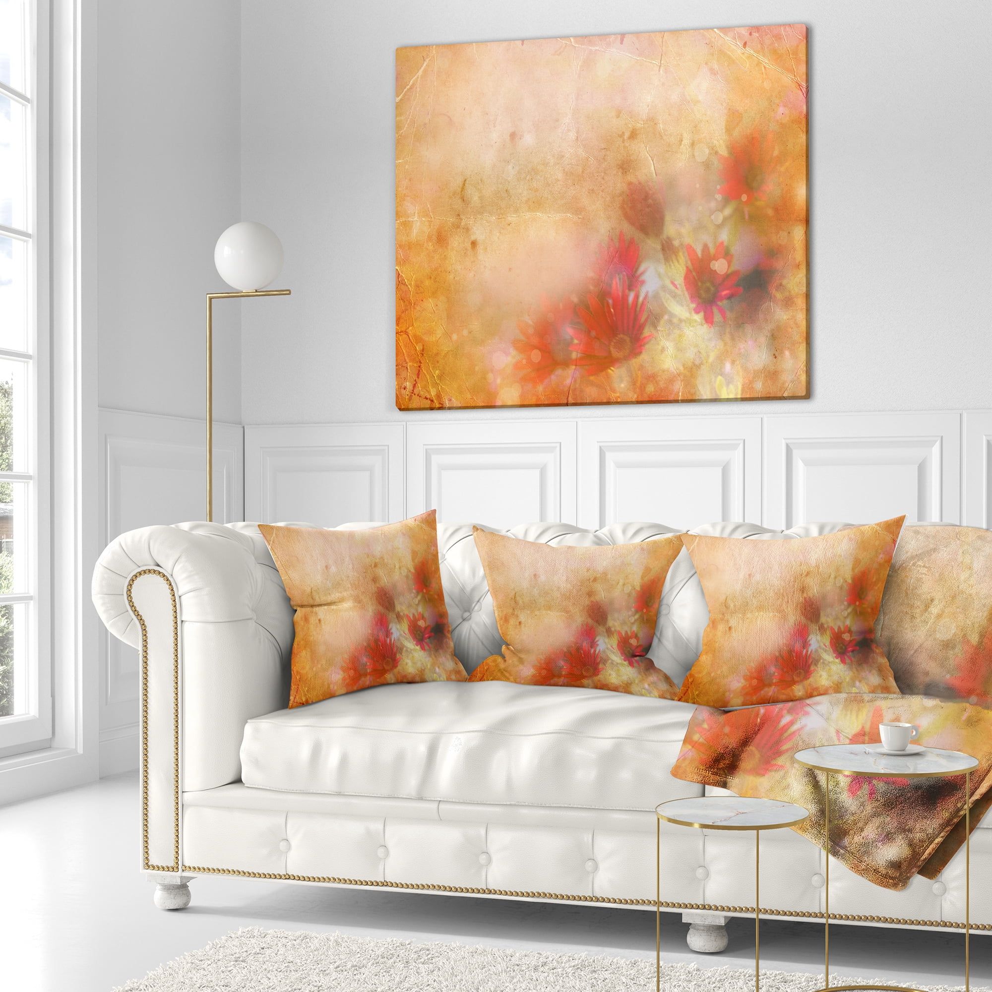 Designart Red and Pink Flowers on Brown - Floral Throw Pillow - 18x18