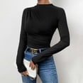 thumbnail image 2 of Timegard Going out Tops for Women Ruched Long Sleeve Slim Undershirts Basic Tee Fall Casual Comfy Tops, 2 of 9