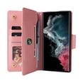 thumbnail image 6 of Galaxy S22 Ultra 6.8" 2022 Rivet Buckle Flip Zip Wallet Case, PU Leather Case with Card Slot Kickstand & Wrist Strap Shockproof Protective Case  S22 Ultra Women Men, Rosegold, 6 of 13