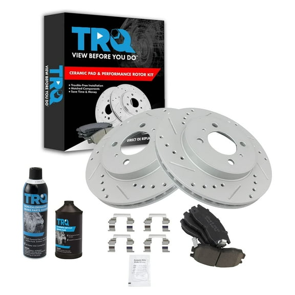 TRQ Front Ceramic Brake Pad & Performance Cross Rotor Kit w/Chemicals BKA17480 Fits select: 1999-2002 MITSUBISHI MIRAGE