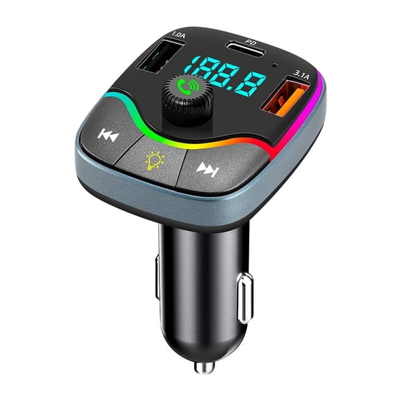 Car Bluetooth FM Transmitter Version 5.0 | Colorful Ambient Lighting | PD/QC Dual Fast Charging | USB Flash Drive/TF Card Support | Hands-Free Calling | Multi-Function MP3 Player