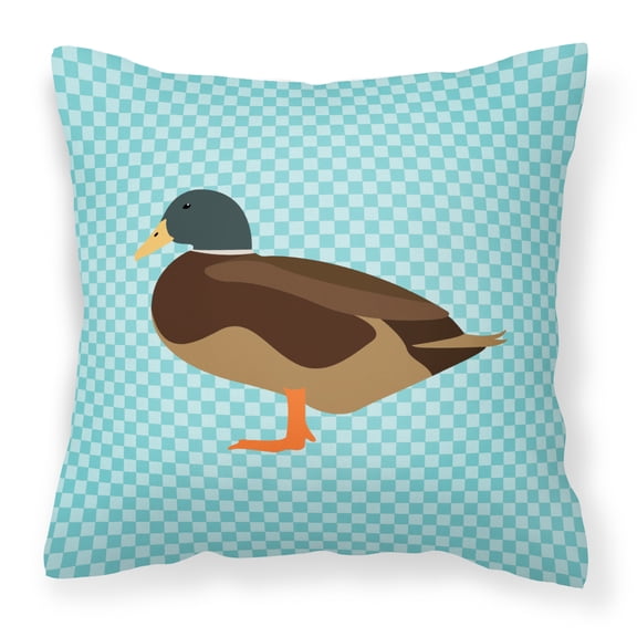 Carolines Treasures BB8041PW1414 Silver Bantam Duck Blue Check Fabric Decorative Pillow, 14 x 14 in.