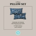 thumbnail image 5 of MARTHA STEWART Distressed Jacobean Indoor Outdoor Decorative Lumbar Pillow 2-Pack Set, UV Fade Resistant, Water Repellent, Printed Floral Design, Navy Blue, 11"x18", 5 of 9