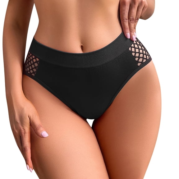 PMVFHDE No Show Briefs Seamless Lifting Low Waist Breathable Womens Underwear Solid Color With Hollow Design Black,XS
