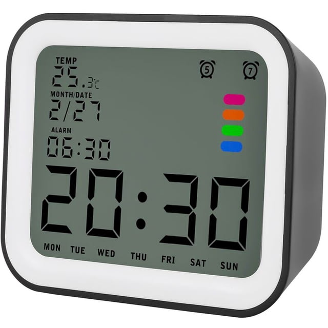 Reloj despertador, despertador multifuncional con despertador, calendario, termómetro, función de luz de fondo y visualización de la hora
