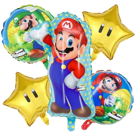 5 PCS Birthday Party Balloons LARGE Mari Balloons Mari Game Star Balloon