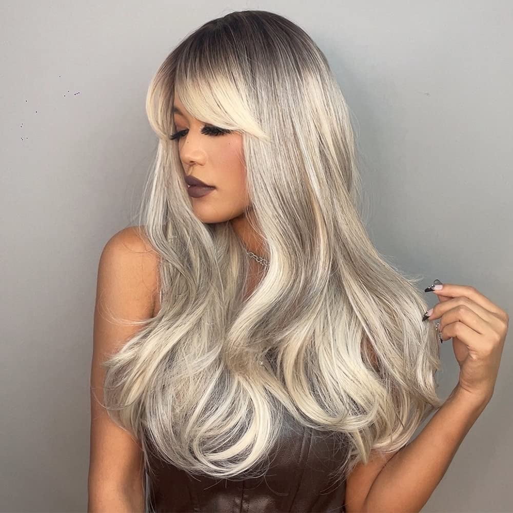 Long Wave Wigs for Women Girls Natural Wave Middle Part Hair Heat Resistant Fibre Synthetic Wigs Women's Wig Daily Use Natural looking A16
