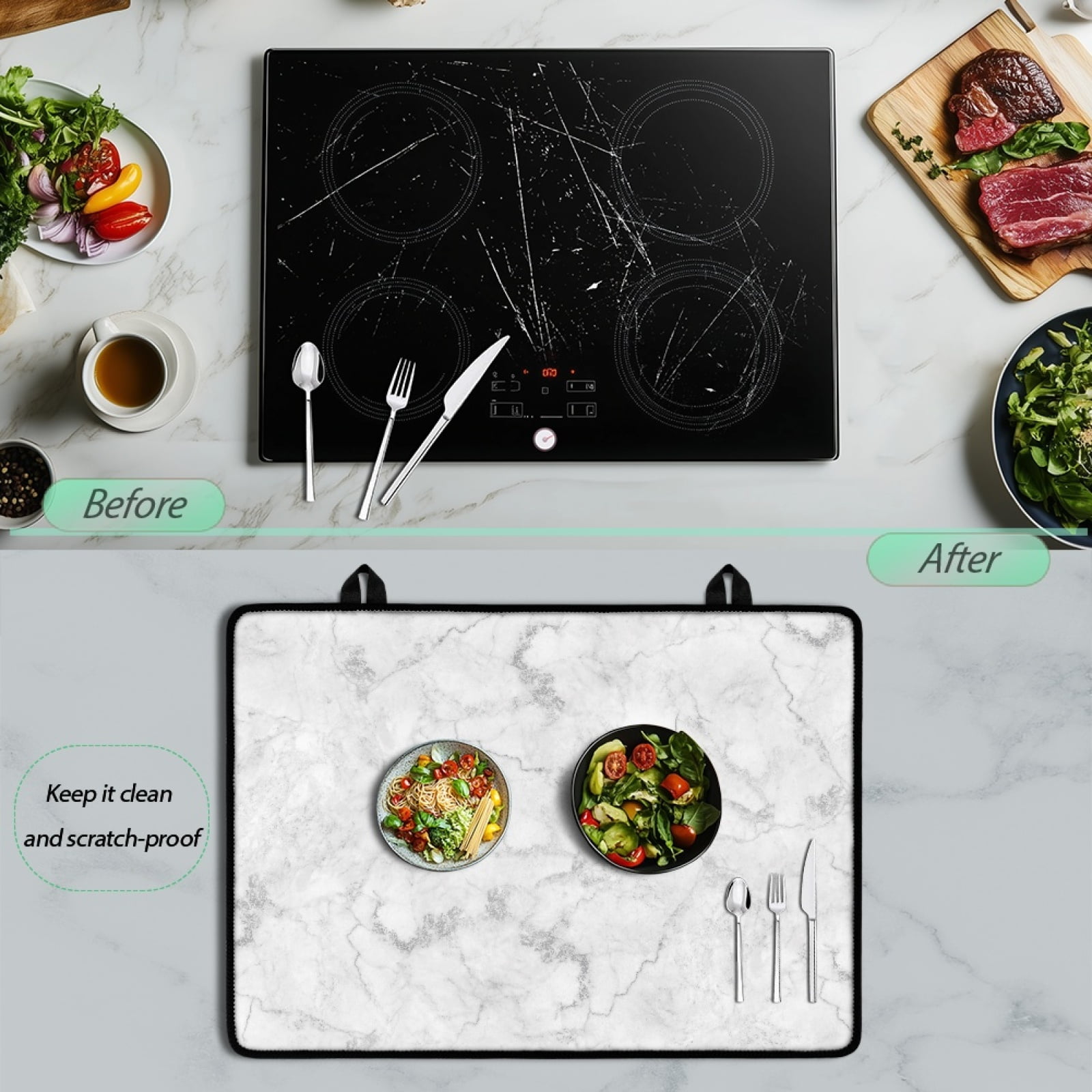 Renewold Electric Stove Top Cover for Stove Top, Induction Electric Stove Protector Non-slip Glass Cooktop Cover Range Cover Multipurpose Flat Top Stove Mat, White Marble