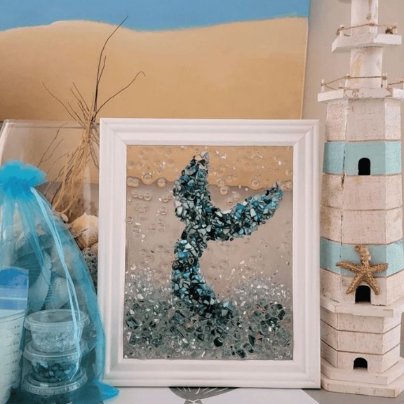 Sea glass DIY package, DIY Resin & Crushed Glass Art Set, All-in-One Craft Kit for Handmade Ocean Wall Art, Room Shelf Decoration Mermaid Tail