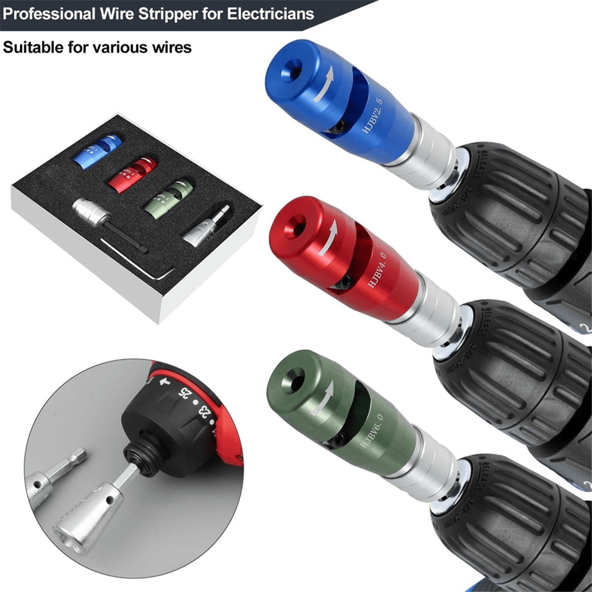 Wire Stripper And Twister Tool Set - 2.5mm Electric Drill Attachment For Quick Cable Peeling & Connection