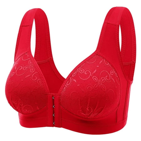 

YWDJ Maternity Bras Women Plus Size Bra Casual Lace Front Button Shaping Cup Shoulder Strap Underwire Bra Plus Size Extra-Elastic Wirefree Red XL（42/95）