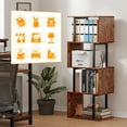 thumbnail image 3 of Furologee 5-Tier Bookshelf, S-Shaped Geometric Bookcase, Narrow Freestanding Display Shelves for Bedroom, Living Room, Home Office, Rustic Brown, 3 of 9