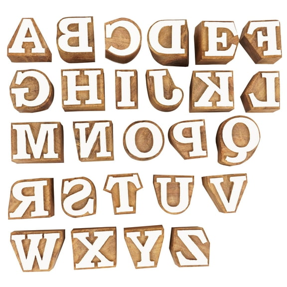 IBA Indianbeautifulart Textile Printing Block Uppercase A-Z Alphabet Hand Carved Wood Letters Wooden Stamp Wood Block Printing Textile Stamps For Fabric/ Pottery Blocks