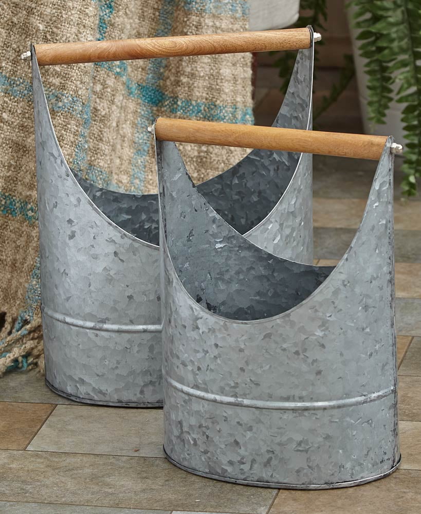 Decorative Galvanized Metal Buckets for Kitchen Storage with Handles