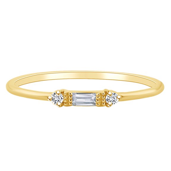 AFFY 0.15 Carat (cttw) Baguette & Round White Natural Diamond Three Stone 14k Solid Yellow Gold Ring Ring Size 5