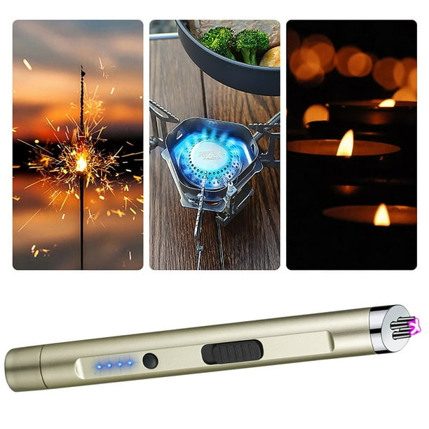 Encendedor recargable a prueba de viento | Herramienta de encendido eléctrico portátil con dos modos de iluminación | Carga rápida tipo C | Indicador de batería | para Hogar, Cocina, Barbacoa