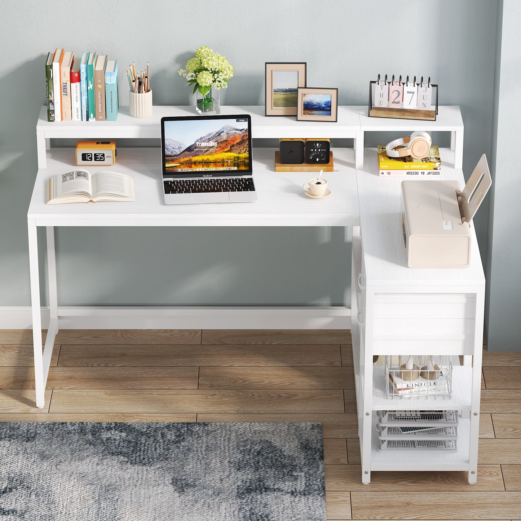 Tribesigns L Shaped Computer Desk with Drawer and storage shelf