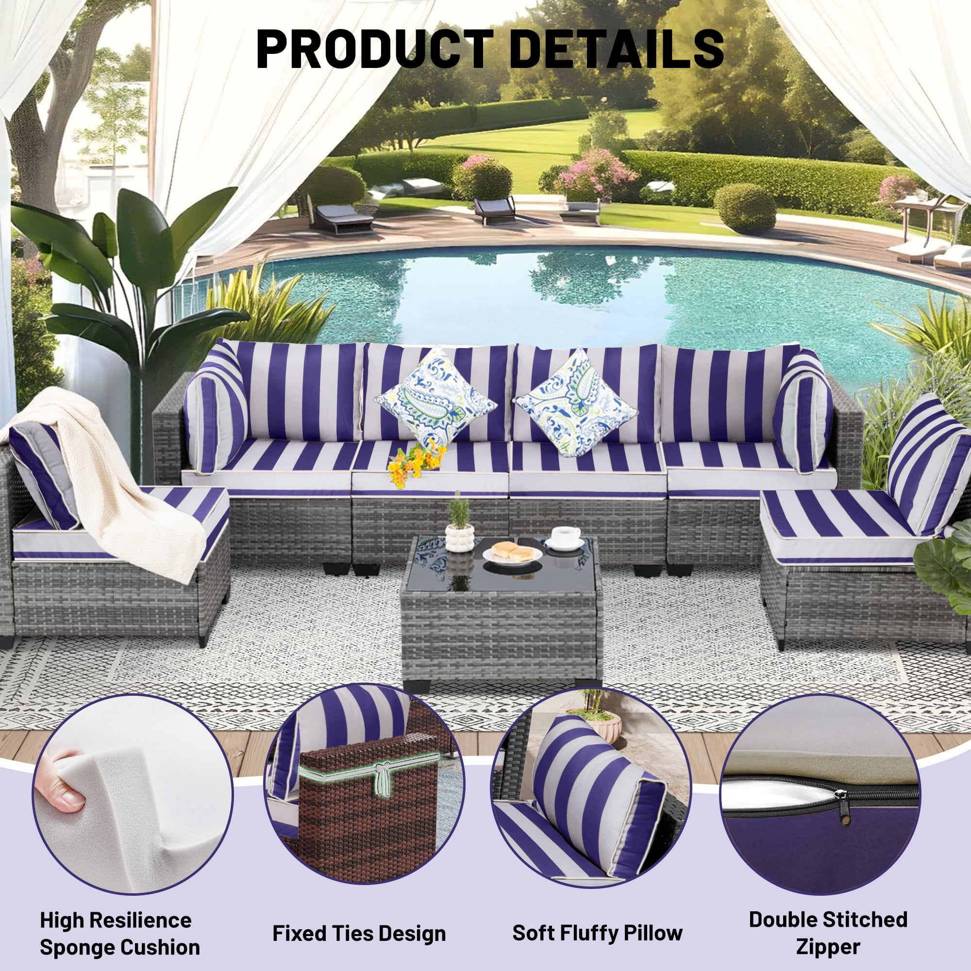 14 Piece Outdoor Replacement Cushions for Patio Furniture, Water-Repellent Outdoor Sectional Cushions for 6 Seat Sectional Patio Conversation Sets, Patio Sofa Cushions for Outdoor Couch