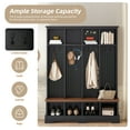 thumbnail image 4 of Euroco Farmhouse 59"W Wide Hall Tree with 8 Hooks, Practical Entryway Bench with Open Compartments, 76.7"H Modern 3-in-1 Wooden Style Coat and Shoe Rack for Mudroom, Living Room, Black, 4 of 9