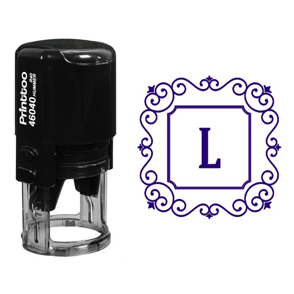 Printtoo Self Inking Rubber Stamp Square Swirl Border L Alphabet Monogram Initial R-40 Office Stationary