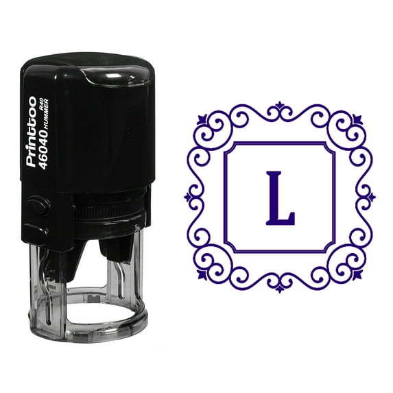 Printtoo Self Inking Rubber Stamp Square Swirl Border L Alphabet Monogram Initial R-40 Office Stationary