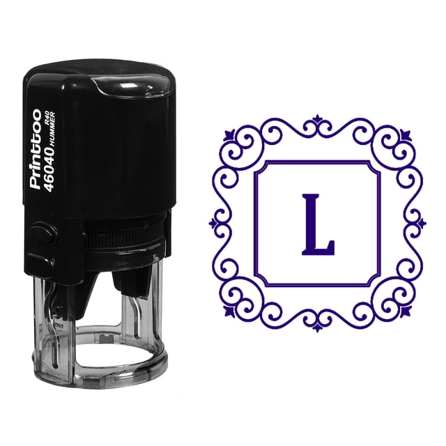 Printtoo Self Inking Rubber Stamp Square Swirl Border L Alphabet Monogram Initial R-40 Office Stationary